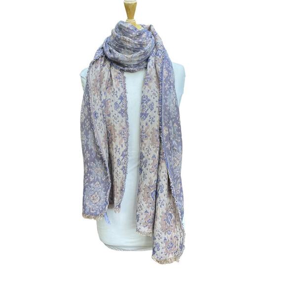Free People Reversible Oversized Lavender and Cream Print Scarf OB545094 - Picture 1 of 14